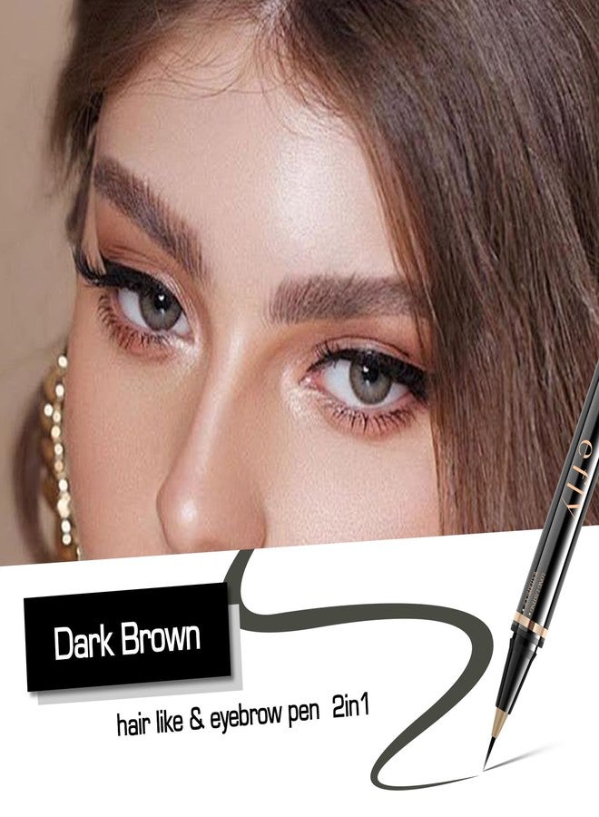 إي فلاي أقلام تحديد الحواجب للنساء، قلم تحديد الحواجب بتقنية الميكروبليدينغ، قلم حواجب سحري 2 في 1 برأسين مع فرشاة ثلاثية الأبعاد ودقيقة، لرسم حواجب طبيعية تشبه الشعر، يدوم طوال اليوم (بني داكن). - Image 4